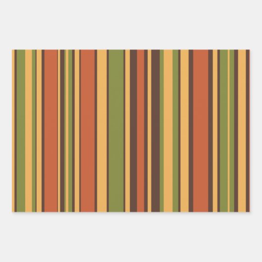 Retro 70er Stripes Brown Avocado Orange Mustard Geschenkpapier Set (Vorderseite)
