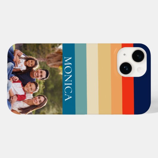 Retro 70er Stripes Foto Modernes Template Monogram Case-Mate iPhone Hülle (Rückseite (Horizontal))