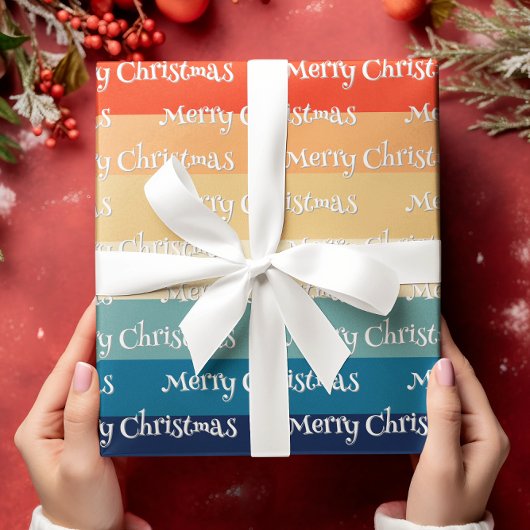 Retro 70er Stripes Frohe Weihnachten Geschenkpapier