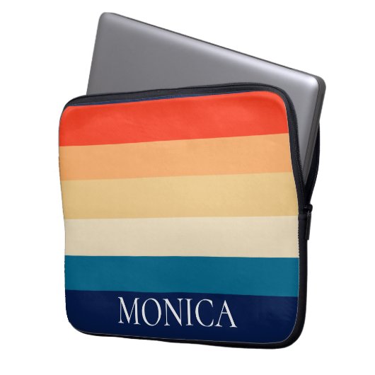 Retro 70er Stripes Modern Template Monogram Laptopschutzhülle (Vorderseite Links)