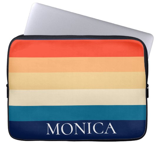 Retro 70er Stripes Modern Template Monogram Laptopschutzhülle (Vorderseite)
