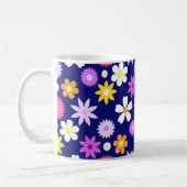 Retro 70er Style Blume Big Patches auf Dunkelblau Kaffeetasse (Links)