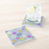 Retro 70er Style Blume Lg Muster Pastellfarben Glasuntersetzer (Schrägansicht)