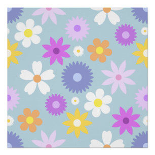 Retro 70er Style Blume Lg Muster Pastellfarben Poster