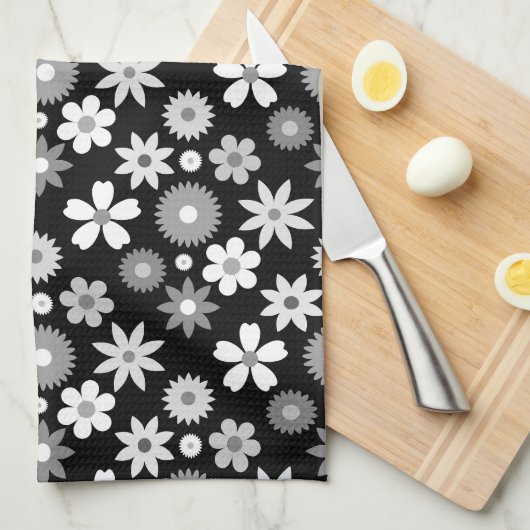 Retro 70er Style Blume Monochrome Muster Geschirrtuch (Viertel Falte)