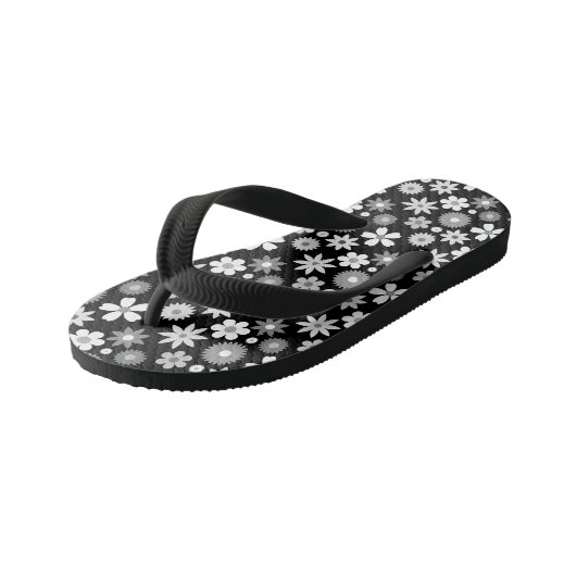 Retro 70er Style Blume Monochrome Rpt Muster Kinderbadesandalen (Schrägansicht)