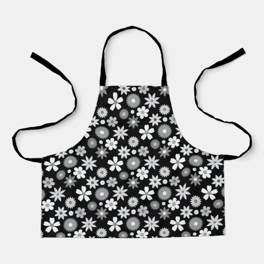 Retro 70er Style Blume Monochrome Rpt Muster Schürze (Vorderseite)