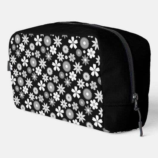 Retro 70er Style Blume Monochrome Rpt Muster Waschbeutel (Rechte Ecke)