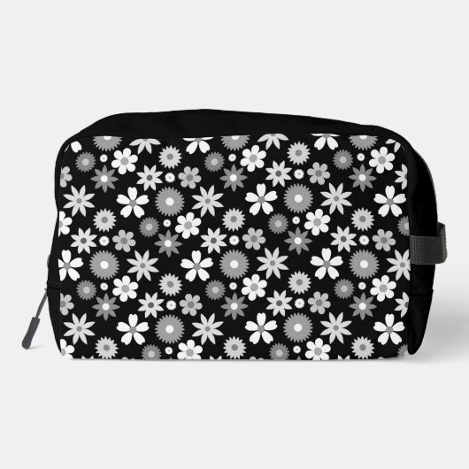 Retro 70er Style Blume Monochrome Rpt Muster Waschbeutel (Rückseite)
