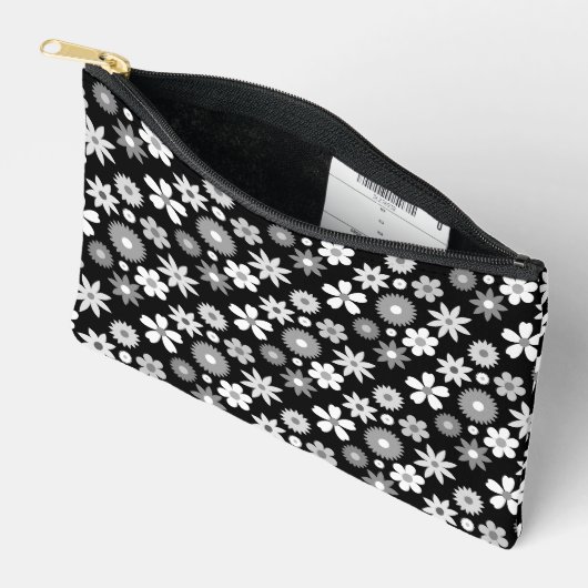 Retro 70er Style Blume Monochrome Rpt Muster Zubehörtasche (Offen)