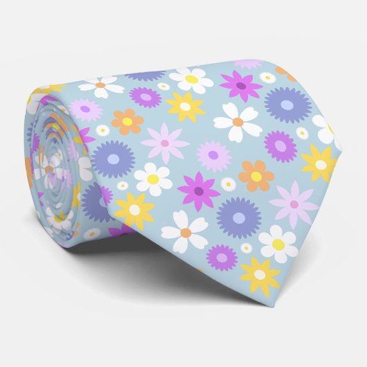 Retro 70er Style Blume Muster Pastellfarben Krawatte (Gerollt)