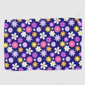 Retro 70er Style Blume Pattern auf Dunkelblau Golfhandtuch (Horizontal)