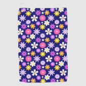 Retro 70er Style Blume Pattern auf Dunkelblau Golfhandtuch (Vorderseite)