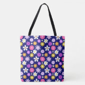 Retro 70er Style Blume Pattern auf Dunkelblau Tasche (Vorderseite)