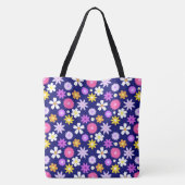 Retro 70er Style Blume Pattern auf Dunkelblau Tasche (Rückseite)