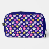 Retro 70er Style Blume Pattern auf Dunkelblau Waschbeutel (Vorderseite)