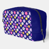 Retro 70er Style Blume Pattern auf Dunkelblau Waschbeutel (Rechte Ecke)