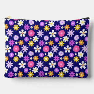 Retro 70er Style Blume Pattern auf Dunkelblau Zubehörtasche
