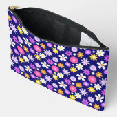 Retro 70er Style Blume Pattern auf Dunkelblau Zubehörtasche (Offen)