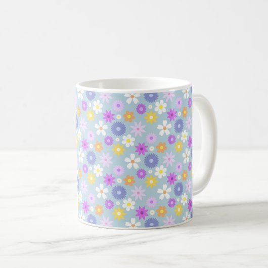 Retro 70er Style Blume Rpt Muster Pastellfarben Kaffeetasse (VorderseiteRechts)