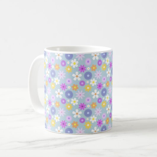 Retro 70er Style Blume Rpt Muster Pastellfarben Kaffeetasse (Vorderseite Links)
