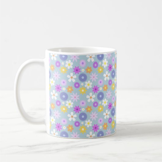 Retro 70er Style Blume Rpt Muster Pastellfarben Kaffeetasse (Links)