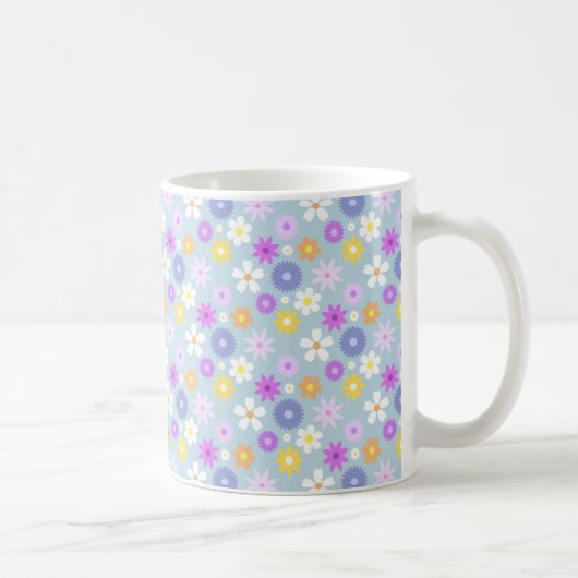Retro 70er Style Blume Rpt Muster Pastellfarben Kaffeetasse (Rechts)