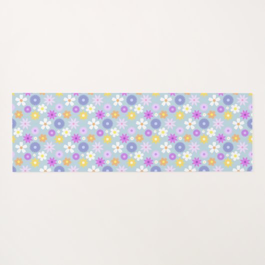 Retro 70er Style Blume Rpt Muster Pastellfarben Yogamatte (Rückseite (Horizontal))