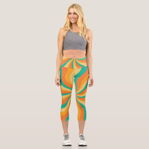 Retro 70er Sunburst farbenfroher Hintergrund Capri Leggings