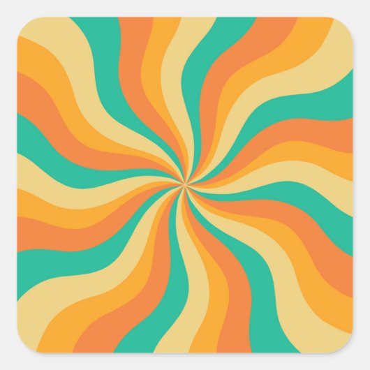 Retro 70er Sunburst farbenfroher Hintergrund Quadratischer Aufkleber (Vorderseite)