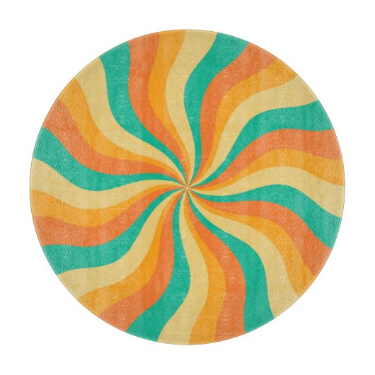 Retro 70er Sunburst farbenfroher Hintergrund Schneidebrett (Vorderseite)