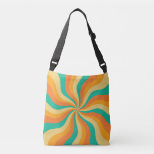 Retro 70er Sunburst farbenfroher Hintergrund Tragetaschen Mit Langen Trägern