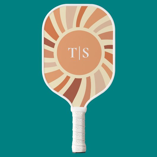 Retro 70er Sunburst Monogramm Pickleball Schläger