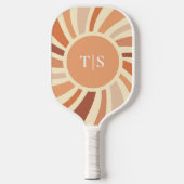 Retro 70er Sunburst Monogramm Pickleball Schläger (Vorderseite)