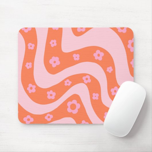 Retro 70er Swirl Muster Rosa und Orange Mousepad (Mit Mouse)