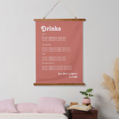 Retro 70er Terracotta Wedding Drinks Menü Wandteppich Mit Holzrahmen (Schlafzimmer)