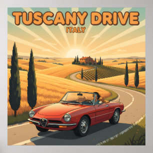 Retro 70er Toskana Drive : Vintage Italien Reise Poster