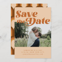 Retro 70er Typografie Groovy Brown Foto Wedding
