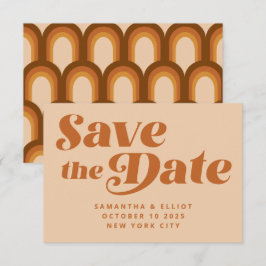 Retro 70er Typografie Regenbogenmuster in Braun Save The Date