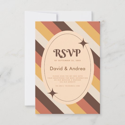Retro 70er Typografy Stripes QR Code Wedding RSVP (Vorderseite)