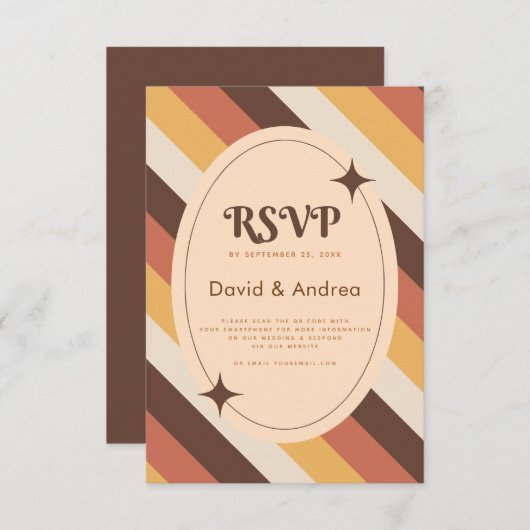 Retro 70er Typografy Stripes QR Code Wedding RSVP (Vorne/Hinten)