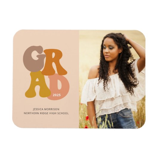 Retro 70er Vibe Foto Abschluss Ankündigung Magnet (Horizontal)