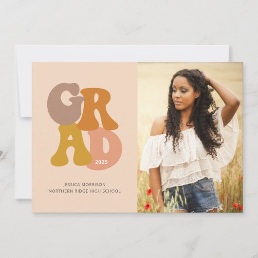 Retro 70er Vibe Foto Graduation Party Einladung (Vorderseite)