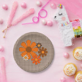 Retro 70er Vintag Floral Gingham Pappteller (Party)