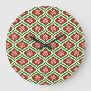 Retro 70er: Vintage-Blumenmuster Große Wanduhr