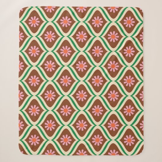 Retro-70er: Vintages Blumenmuster Sherpadecke (Vorderseite)