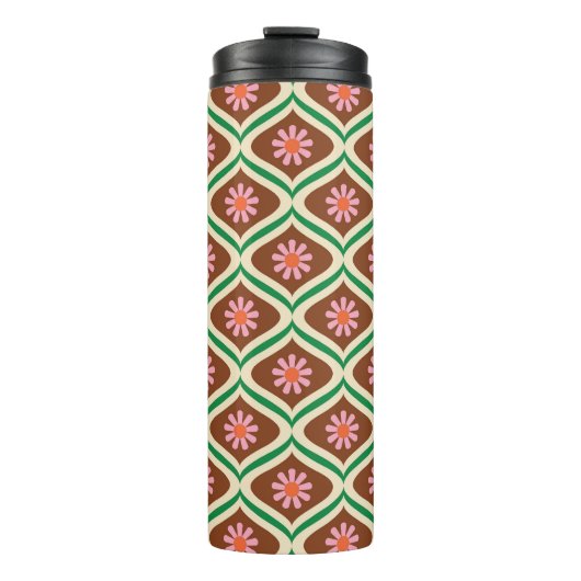Retro-70er: Vintages Blumenmuster Thermosbecher (Vorderseite)