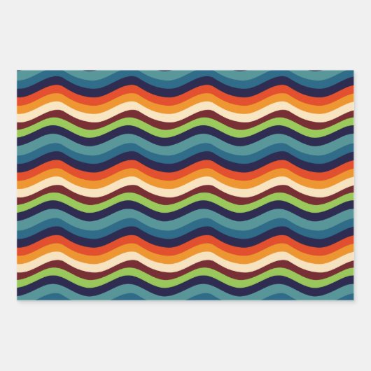 Retro 70er Wavy Stripes Geschenkpapier Set (Vorderseite 3)