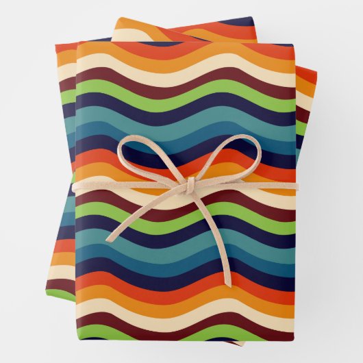 Retro 70er Wavy Stripes Geschenkpapier Set (Beispiel)