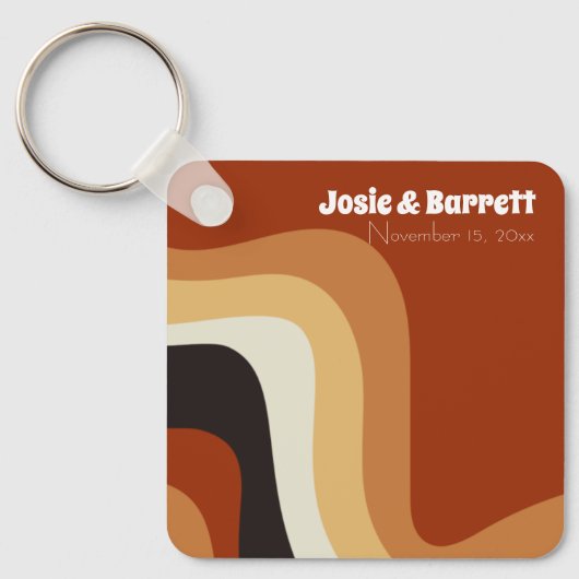 Retro 70er Wedding Burnt Orange Personalisiert Schlüsselanhänger (Vorderseite)
